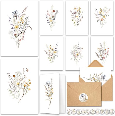 AUDREE 20 Pack Blank Cards and Envelopes 4x6 - Watercolor Wildflowers ...