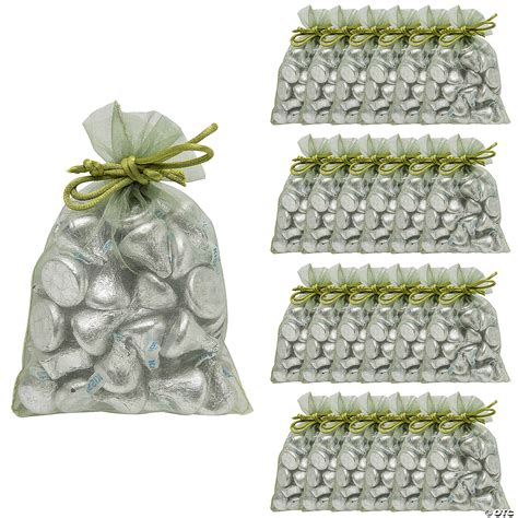4 1/2" x 6 1/4" Medium Sheer Sage Green Organza Drawstring Bags - 24 Pc ...