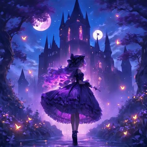 A woman in a purple dress is walking through a forest - SeaArt AI