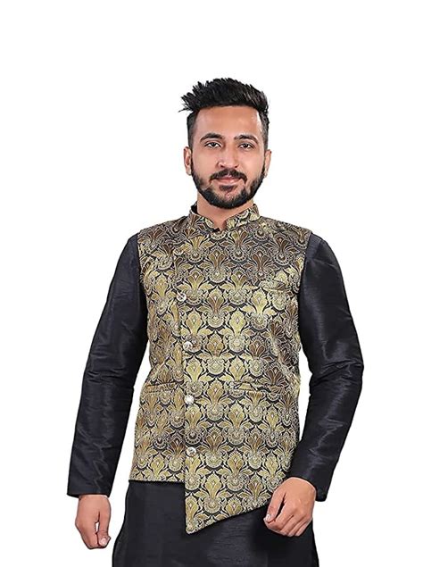 Buy Sadree Satin Men's Nehru Jacket Or Waistcaot (Small, BLACK_JAQD) at ...