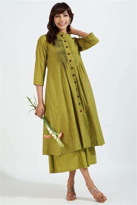 pleated neck pintuck dress - lime zest & chartreuse summer - maati crafts