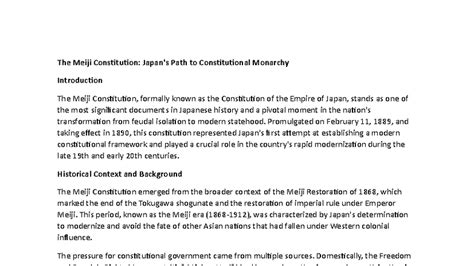 The Meiji Constitution: A Path to Modern Constitutional Monarchy - Studocu