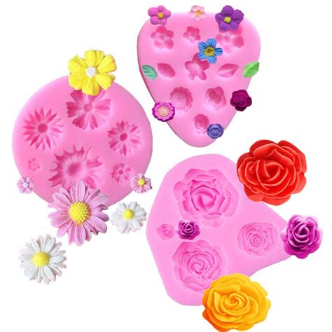 Flower Fondant Molds Mini Flower Silicone Mold Flower Daisy Mold Roses ...