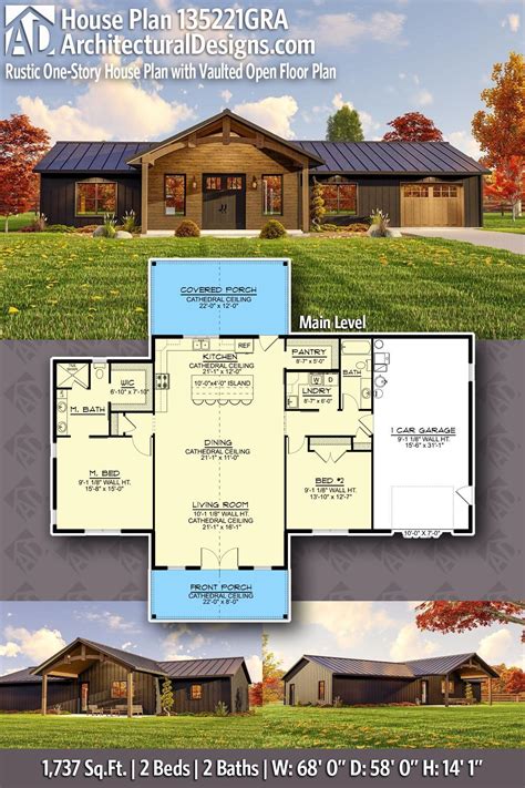 Plan 135221GRA: 2-Bed 1700 Square Foot Rustic One-Story House Plan with ...