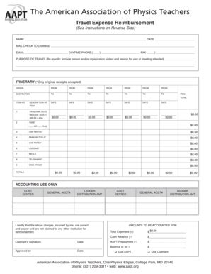 Fillable Online Travel Expense Reimbursement - American Association of ...