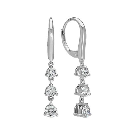 Three-Stone Round Diamond Dangle Earrings | Shane Co.
