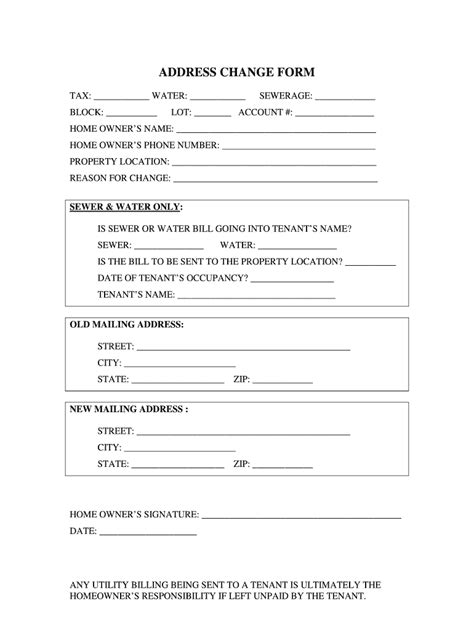 Address Change Form - Blank Fillable Template | Fill Out, Print ...
