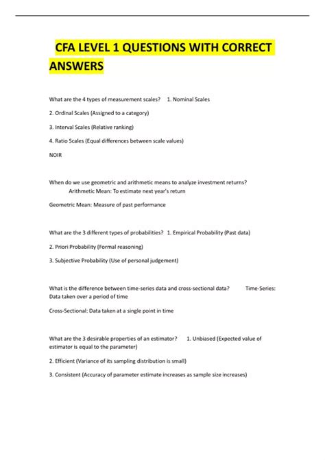 CFA LEVEL 1 QUESTIONS WITH CORRECT ANSWERS - CFA LEVEL 1 - Stuvia US