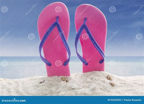 Beach Sandals on the Sandy Beach Stock Photo - Image of feet, outdoors ...