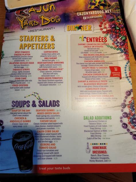 Menu at Cajun Yard Dog, Arboretum restaurant, Charlotte
