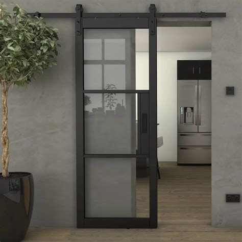 Heritage Black Clear Glass Sliding Barn Door At Express Doors Direct