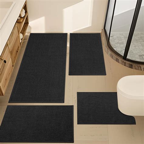 Amazon.com: YIHOUSE Black Bathroom Rug Sets 4 Piece, Absorbent Bath Mat ...