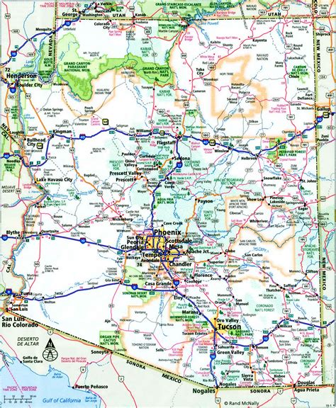 Detailed map of the interstate highways of Arizona I-8, I-10, I-17, I ...