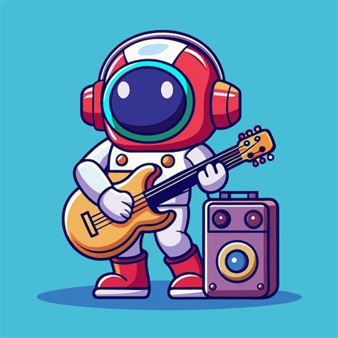 Cute Astronaut spielt Gitarre auf Sound System Lautsprecher Cartoon ...