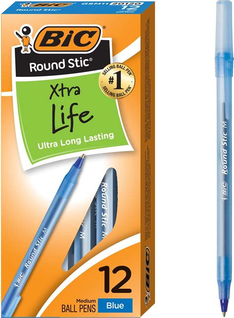 BIC Round Stic Xtra Life Ball Pen - 12 Count, Blue : Amazon.in: Office ...
