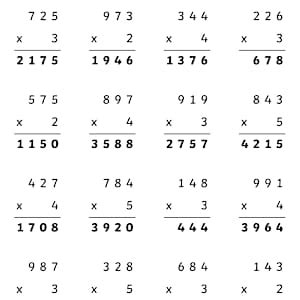 Multiplying 3-Digit Numbers By 1-Digit Numbers Worksheets