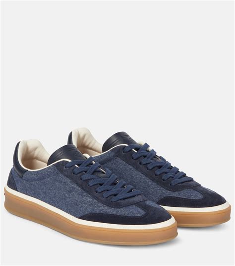 Tennis Walk suede-trimmed denim sneakers in blue - Loro Piana | Mytheresa