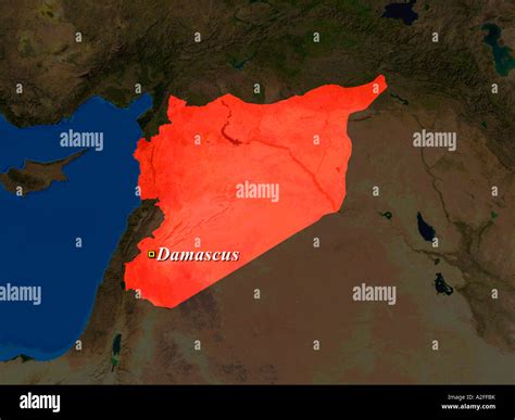 Highlighted Satellite Image Of Syria With Capital Damascus Shown Stock Photo - Alamy