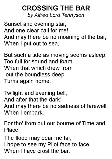 Crossing THE BAR poem sample - CROSSING THE BAR by Alfred Lord Tennyson ...
