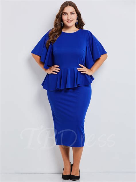 Royal Blue Double-Layered Plus Size Women's Bodycon Dress