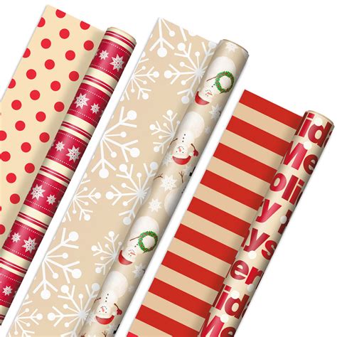 Holiday Kraft 3-Pack Assorted Reversible Wrapping Paper Roll Bundle ...