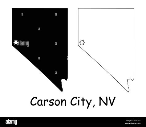 Nevada NV state Map USA with Capital City Star at Carson City. Black ...