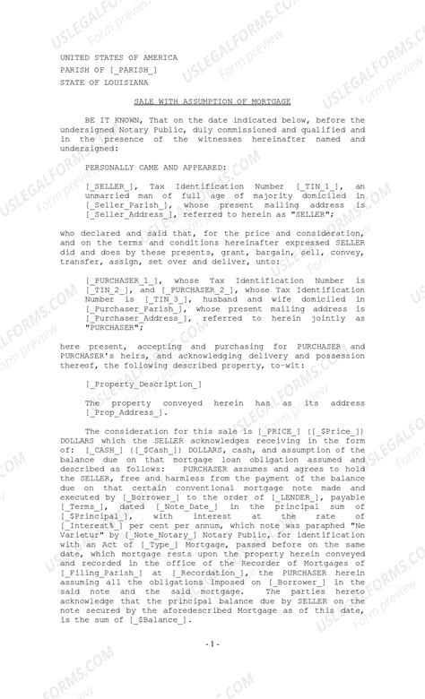 Sample Of Deed Of Sale With Assumption Of Mortgage With Car | US Legal ...