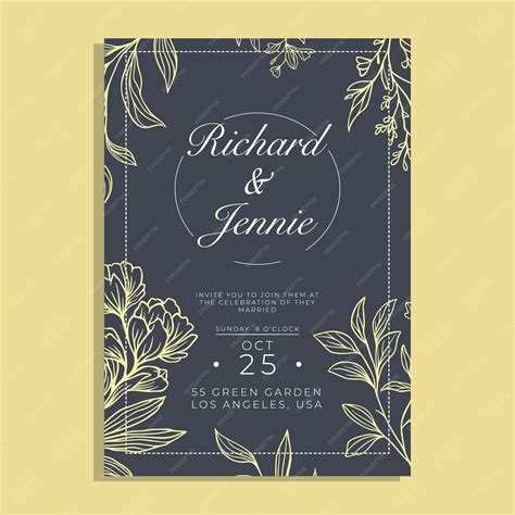 Premium Vector | Monochrome style wedding invitation vector design template