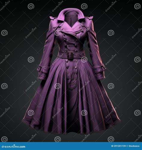 Purple Trench Coat With Velvet Ruffles - Hyper Realistic And Detailed ...