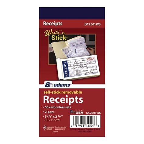 Adams® Write 'n Stick Receipt Book, Two-Part Carbonless, 4.88 x 2.75 ...