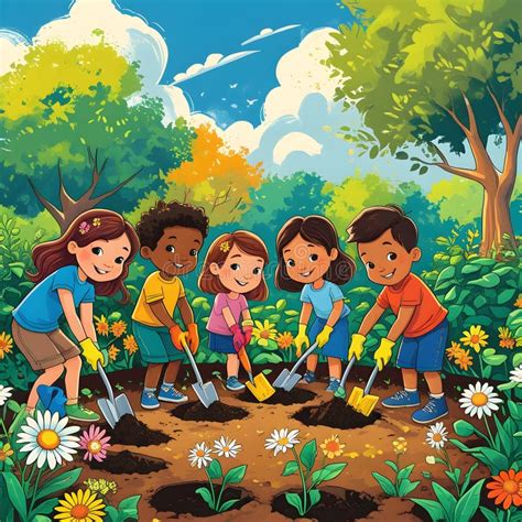 Community Planting Trees Cartoon 的图像结果