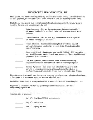 Fillable Online bloomproperties PROSPECTIVE TENANTS CHECK LIST - Bloom ...