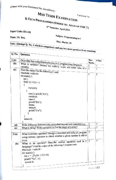 Question paper programmimg 1 - (Please write your Enrol1ment NNo ...