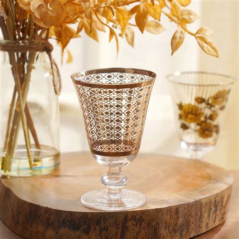 Set Of 4 Gold -Toned Printed Wine Glass
