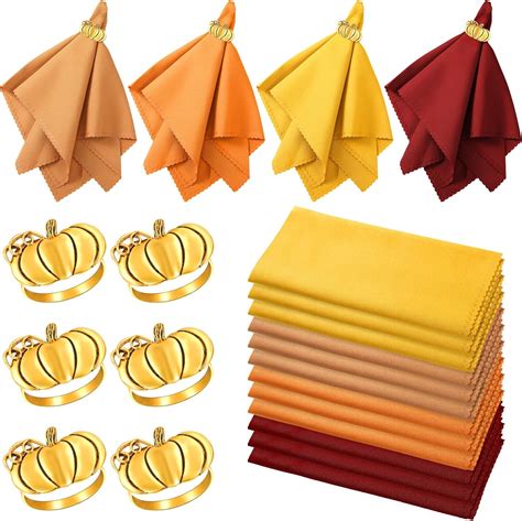 Amazon.com: 18 Pcs Fall Thanksgiving Cloth Napkins and Napkin Ring ...