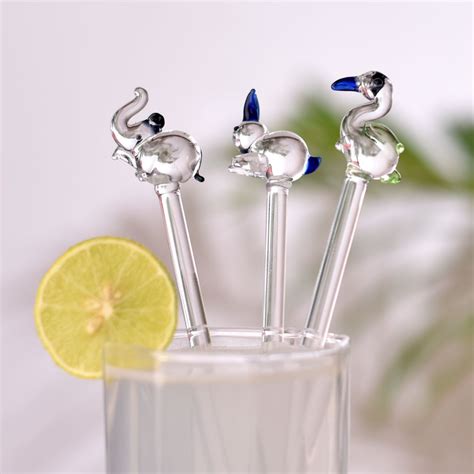 Assorted 6 Pieces Animal Stirrer Glass Swizzle Sticks for Cocktail Party