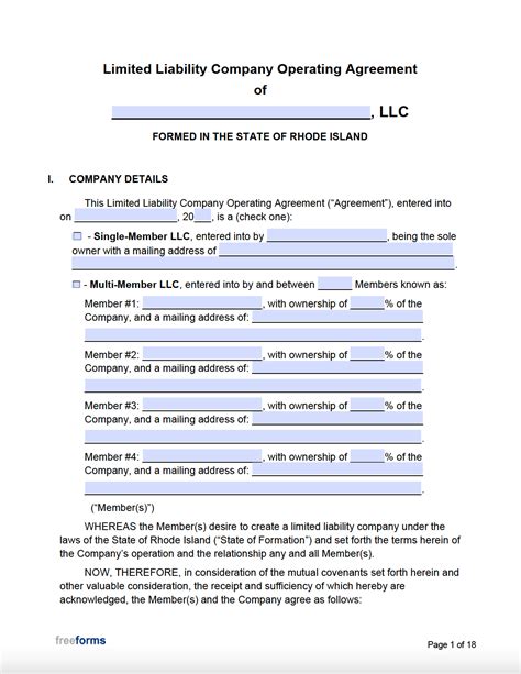 Free Rhode Island LLC Operating Agreement Template | PDF | Word