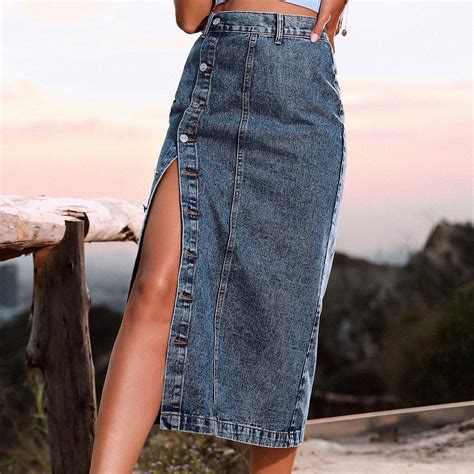 Homenesgenics Jean Skirts for Women Women's Retro Button Irregular ...