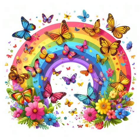 Premium Photo | A rainbow of butterflies with flowers wings and colors