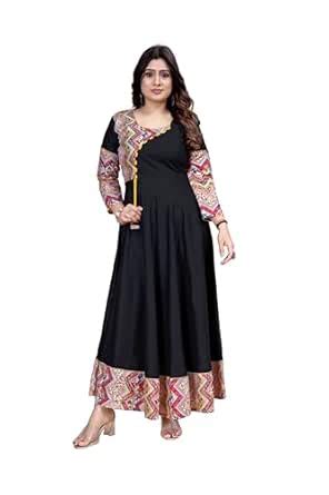 Buy MEESORRA Patched Work Rayon Long Anarkali Pakistani Dashing Black ...