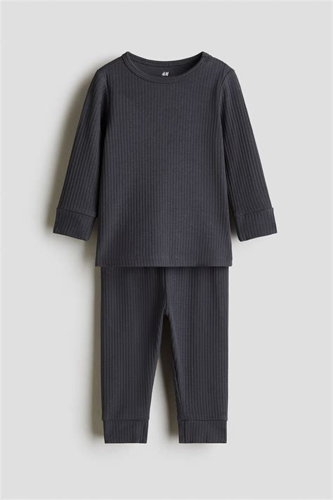 Ribbed cotton set - Dark grey - Kids | H&M IN