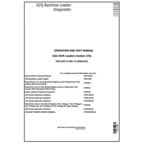 John Deere 325J Side Shift Loader Pdf Diagnostic, Operation and Tests