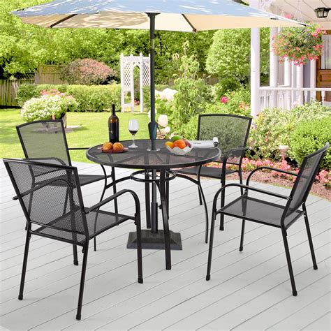AECOJOY 5-Piece Patio Metal Dining Set with Round Table Dark Gray 4 ...