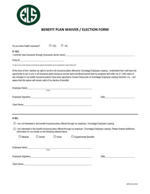 Benefit Plan Waiver Election Form - Blank Fillable Template | Fill Out ...