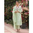 Pista Green Embroidered Chanderi Silk Suit- Set of 3