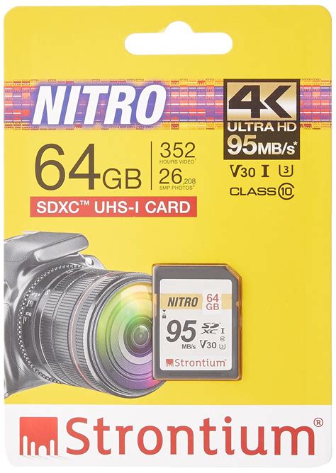 Strontium Nitro 64GB SD SDXC UHS-I U3 V30 Class 10 Flash Memory Card ...