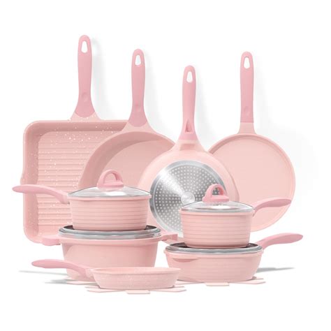 JEETEE Pink Pots and Pans Set Nonstick 23pcs, Healthy Kitchen Cookware ...