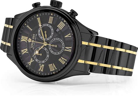 Buy LOUIS XVI Mens Danton Steel Strap, Black Bicolour Gold Black Roman ...