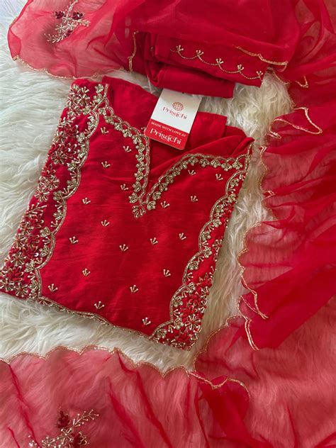 Red embroidered kurta bottom with dupatta with Zardosi work – Prisachi ...