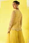 Buy Yellow Peplum Net Embroidery Bead Deep V Neck Aafeh Top Sharara Set ...